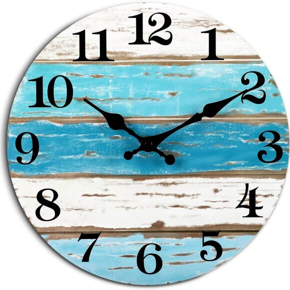 Wall Clock, Beach Themed Blue Wall Clocks Battery Operated Silent Non-Ticking, 8 - Picture 1 of 9